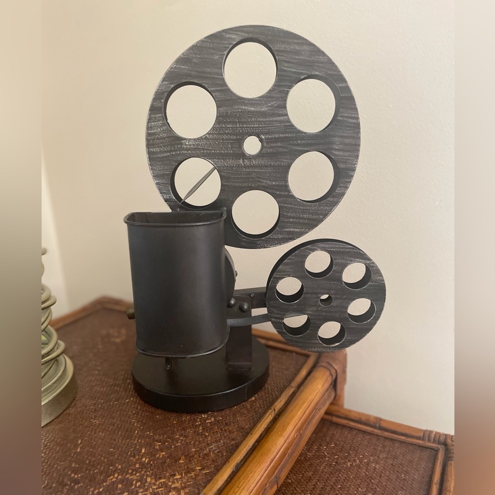 Vintage Movie Film Reel Style Desk Organizer Black Brown Metal - Picture 3 of 10